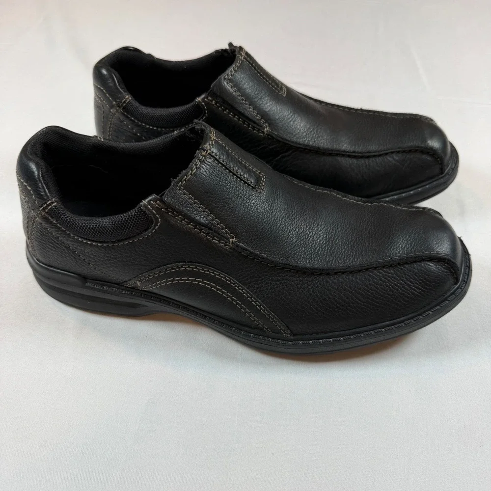 Clarks Sherwin Time Mens Black Leather Slip On Loafer Square Toe 26103264 Sz 11M